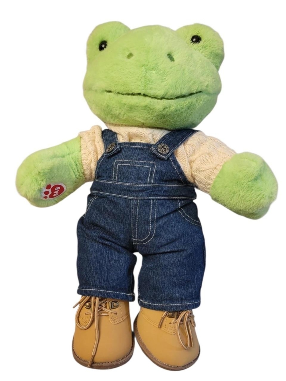 Build A Bear Workshop Green Spring Frog Plush 16" Stuffed Animal BAB W/ Overalls